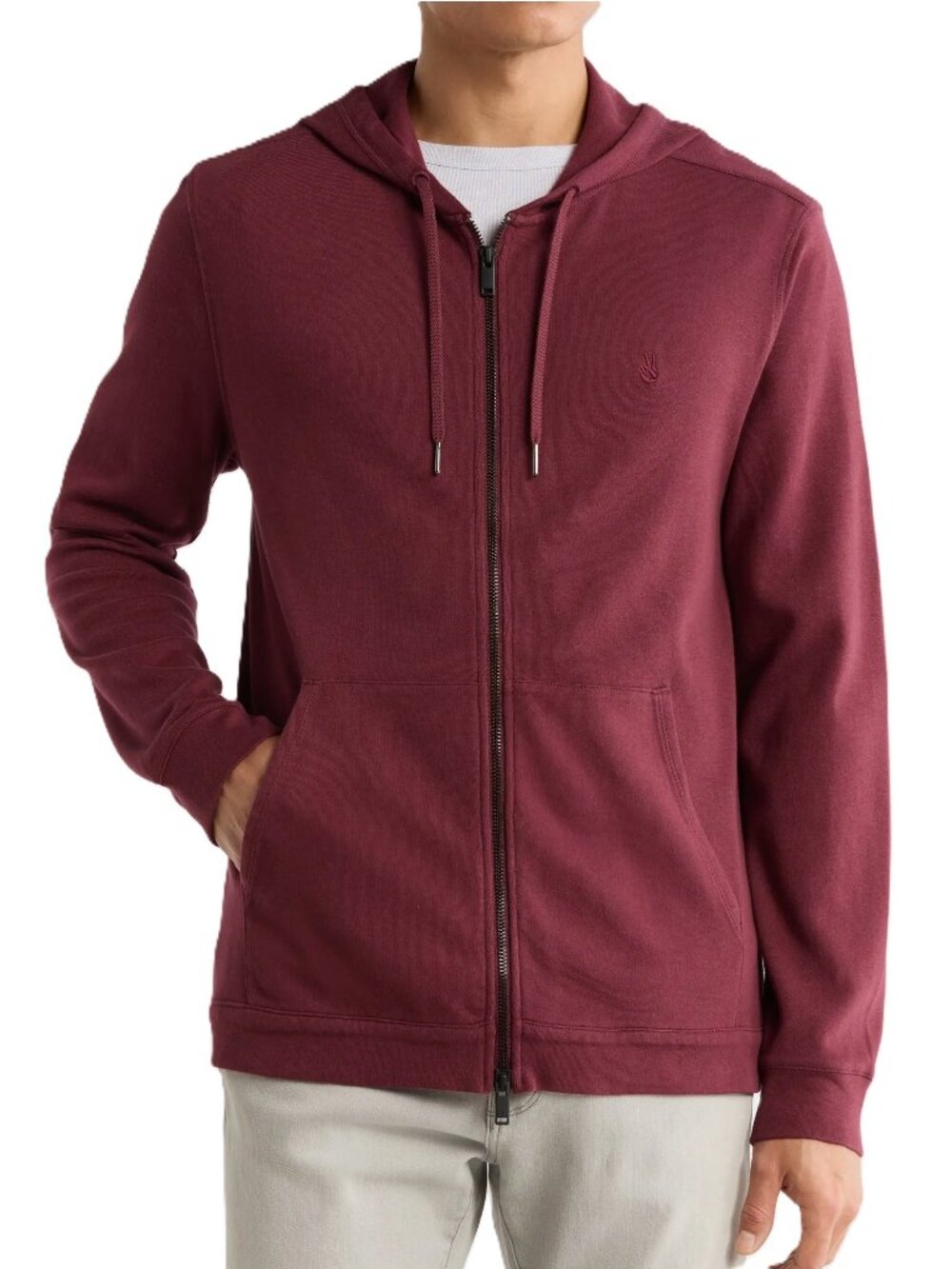 John Varvatos Men's Bruno Peace Sign Cotton Zip Front Drawstring Hoodie Oxblood